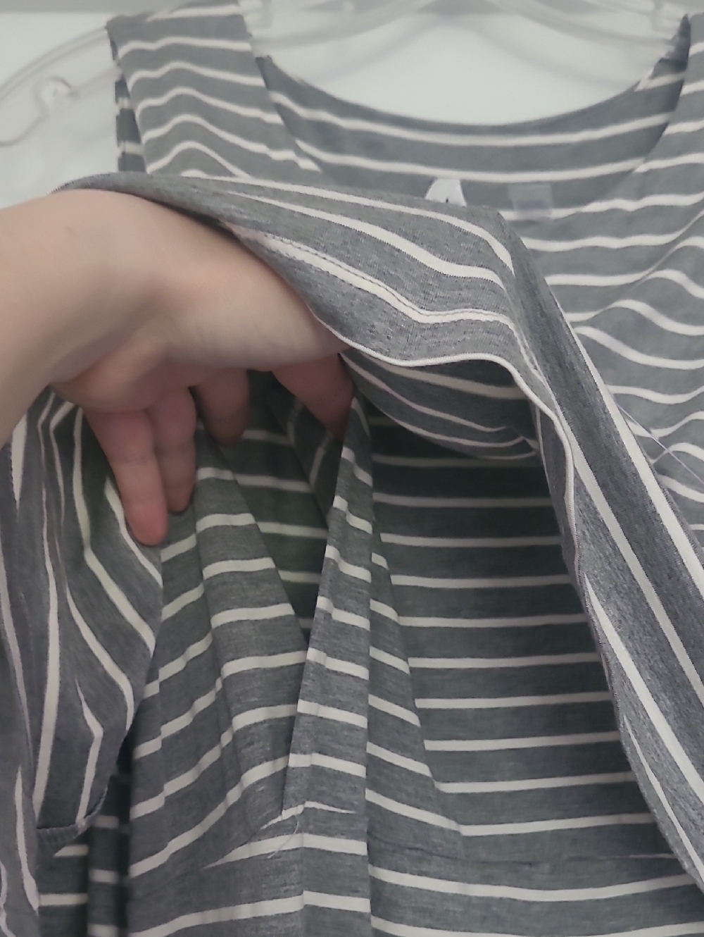 Seraphine Sleeveless Gray & White Striped Maxi Dress - Maternity/ Nursing Style - Picture 3 of 4